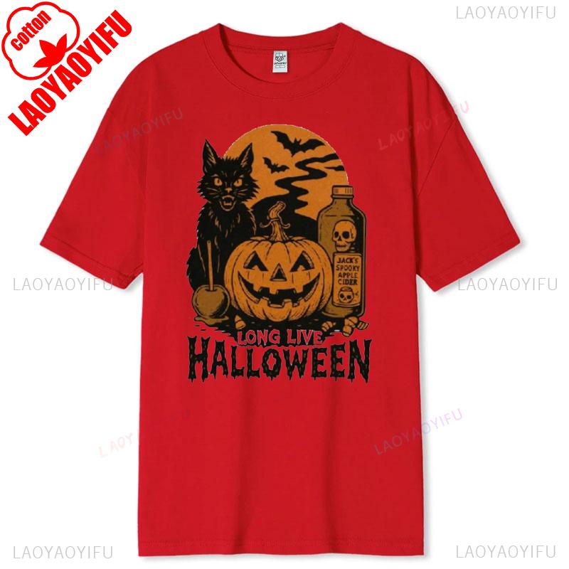 Halloween Tshirt Vintage Black Cat Pumpkin Cider Graphic Spooky Season Casual Keep Warm Fall Apparel Tops Cartoonstyle Tshirt
