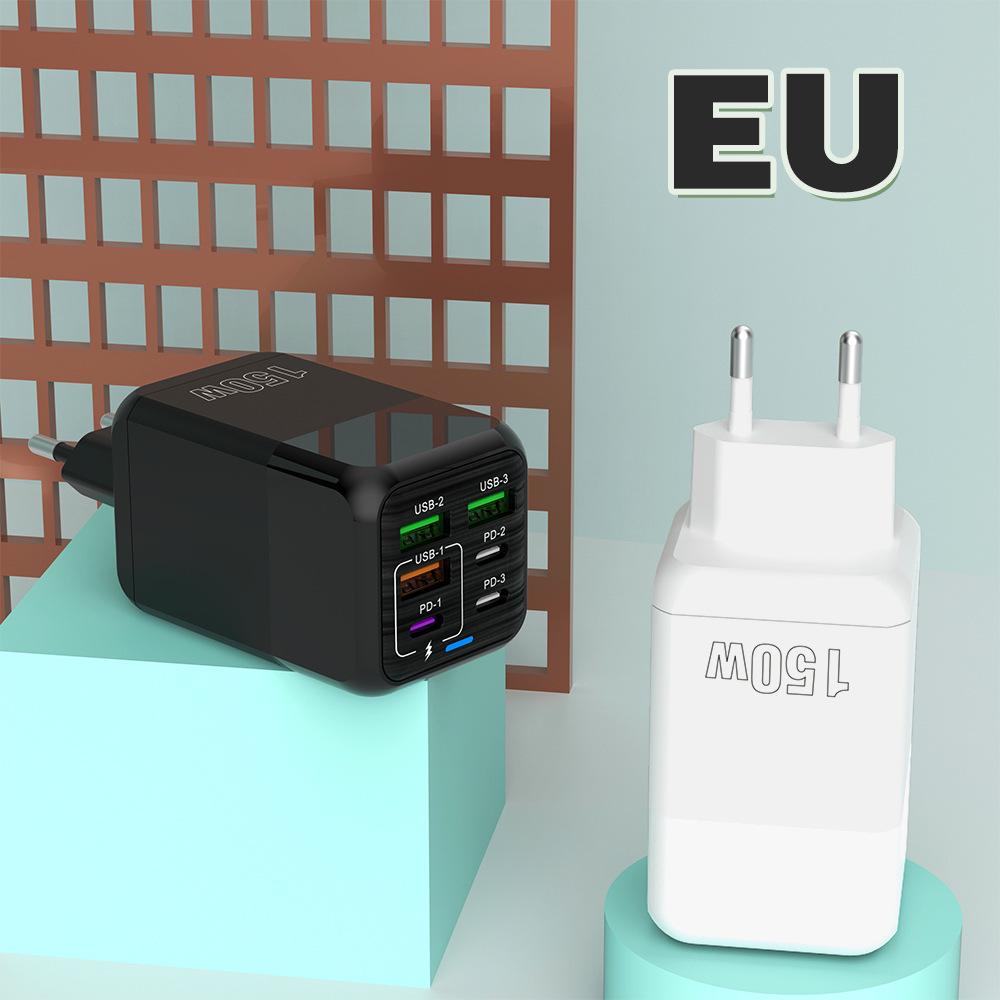 Многопортовое зарядное устройство мощностью 150 Вт: 3 USB + 3 PD Быстрая зарядка, Стандарт Евро и Великобритании