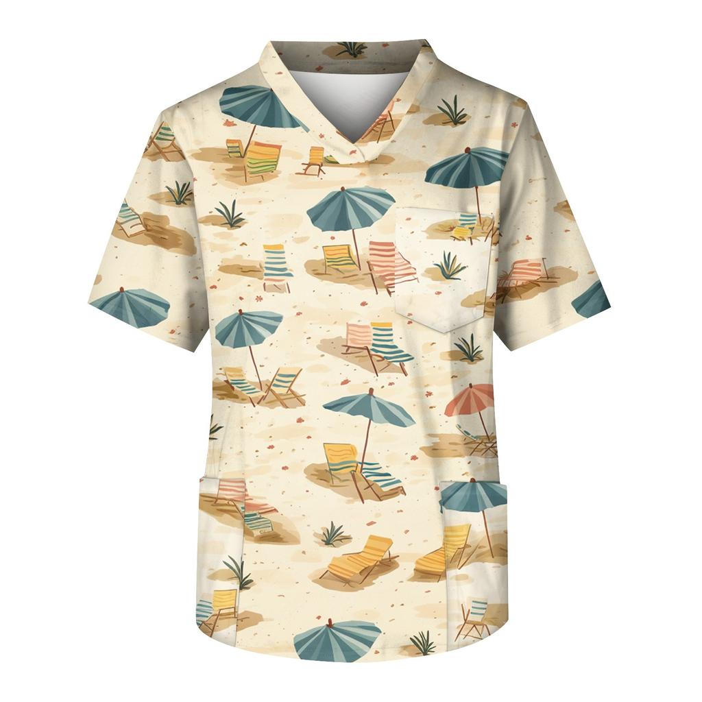 Мужской топ с коротким рукавом, V-образным вырезом и принтом, нагрудным карманом