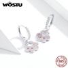 925 Sterling Silver Paw Dog Pets Footprint Drop Earrings For Women Pink Zircon Earrings
