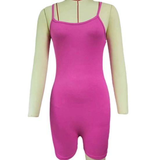 Женский комбинезон без рукавов с открытой спиной на тонких бретельках, облегающий эластичный быстросохнущий комбинезон длиной выше колена, однотонная женская одежда