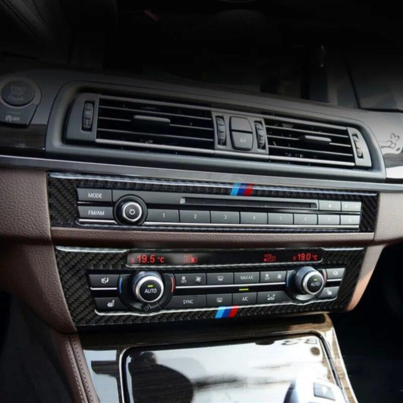 2 шт., углеродное волокно, автомобильный компакт-диск, панель управления, рамки, декоративные наклейки, автостайлинг, аксессуары для интерьера для BMW F10 5 серии 2011-17