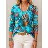 Women's T-Shirt Ethnic Graphic Feather Elegant Fashion Tees Long Sleeve T-shirts V-Neck Regular Tops Pullover Fall Winter
