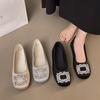 Французские атласные туфли-лодочки с квадратным носком и стразами женские 2025 новая весенняя плоская темпераментная обувь с юбкой туфли Мэри Джейн ladyshoes