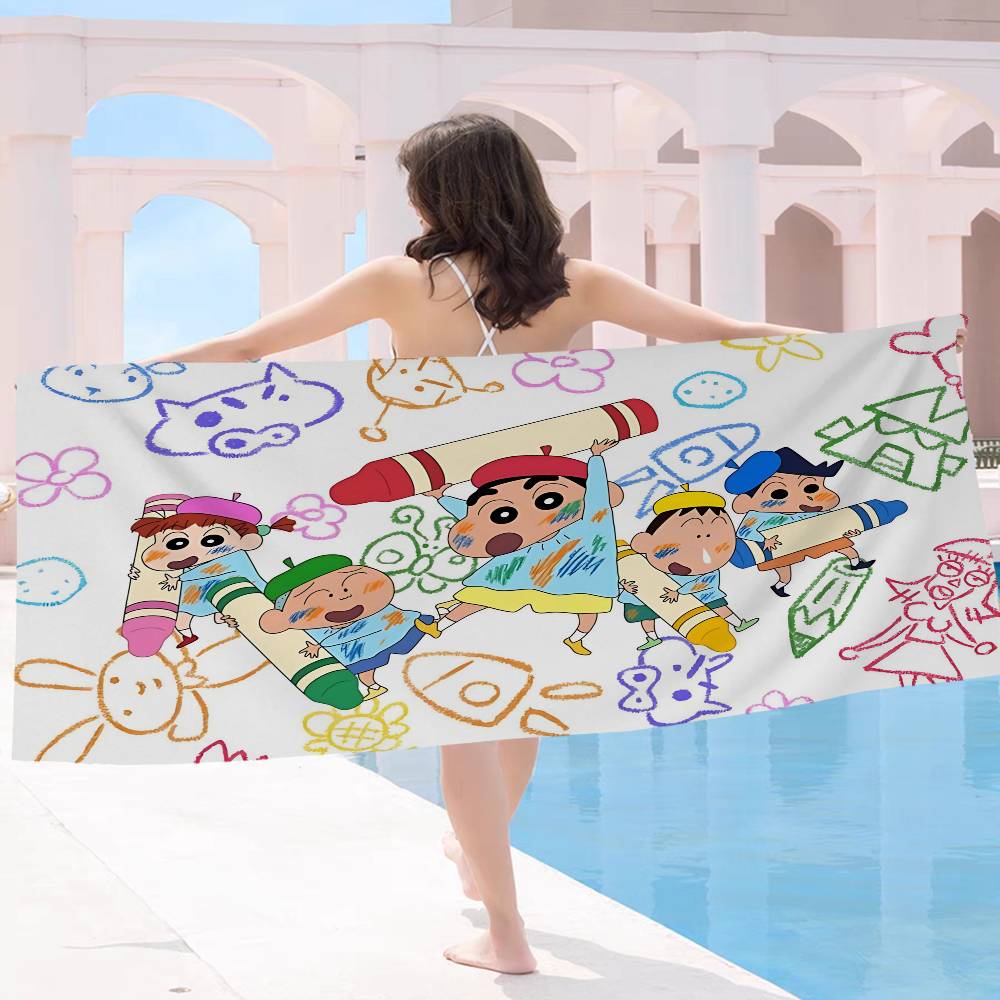 Anime C-Crayon Cartoon Shin-chans Beach Towel Colorful Bath Towels for Girl Microfiber Quick Dry Custom Sand Free Beach Pool
