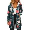 Women's Fashionable Printed  Long Sleeved Drawstring Hooded Zipper Pocket Long Casual Sweatshirt Jacket