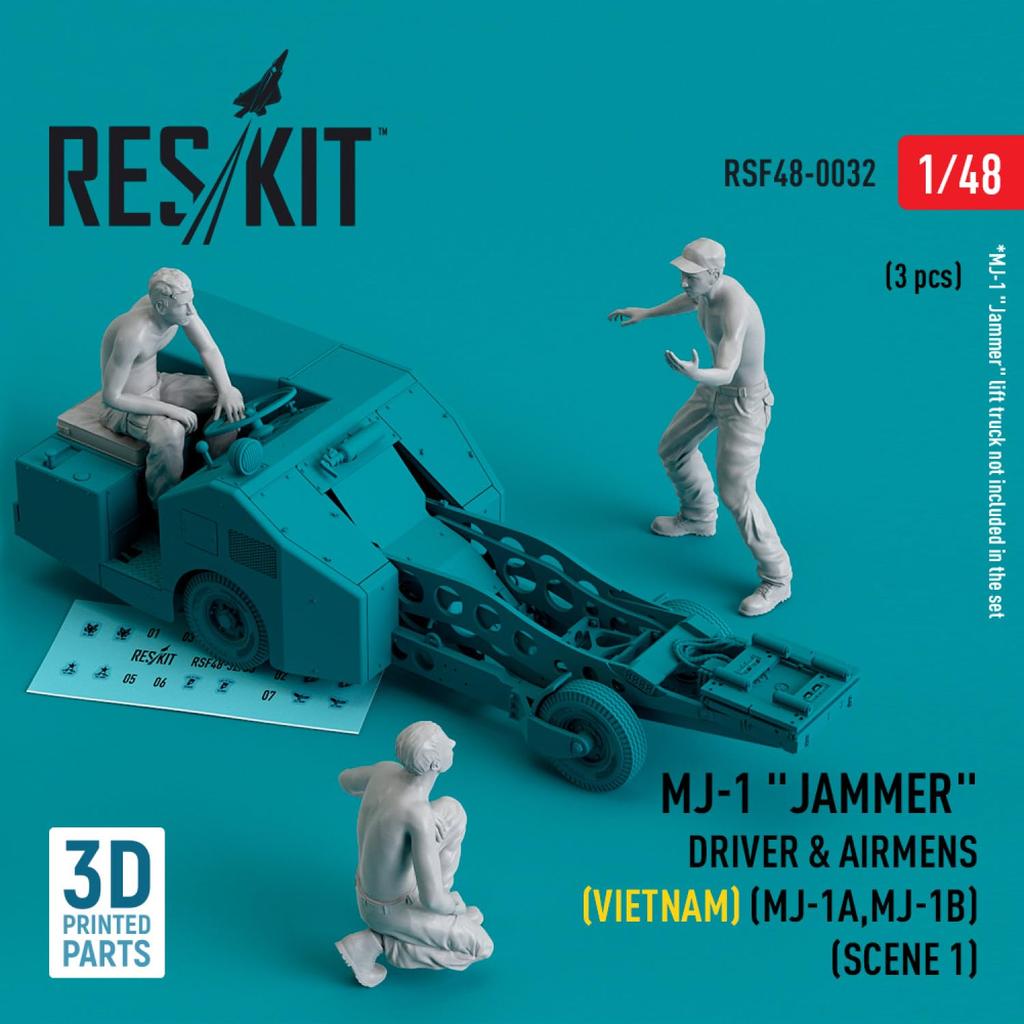 Reskit Bomb Loader Crew 1 Vietnam War 3 Pieces 3D Printer Kit 1/48 MJ-1A/B (for Reskit) RSKF48-0032