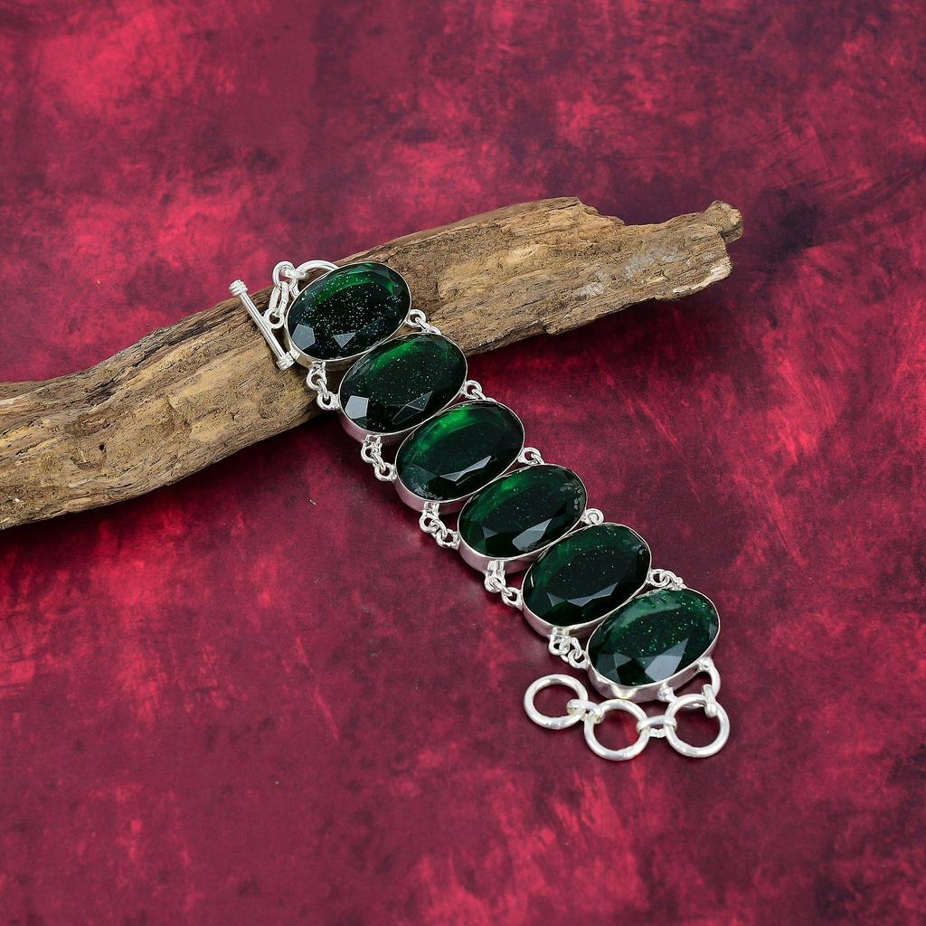 Green Triplet Opal 925 Solid Sterling Silver Bracelet, Handmade Gemstone Bracelet Jewelry, Gifts For Wife Brand New Bracelet