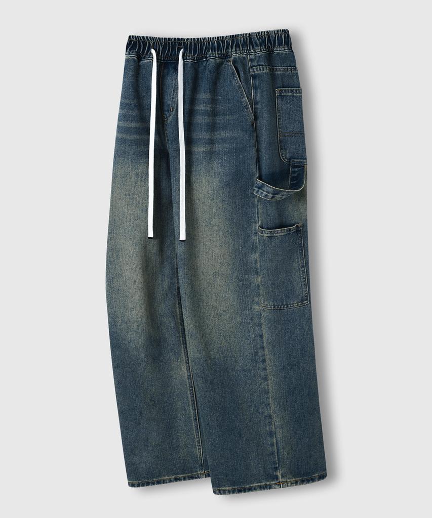 LEMAIN SECOND Vintage Catwashed Wide Carpenter Denim Elastic Waist Pants [Sand Blue]