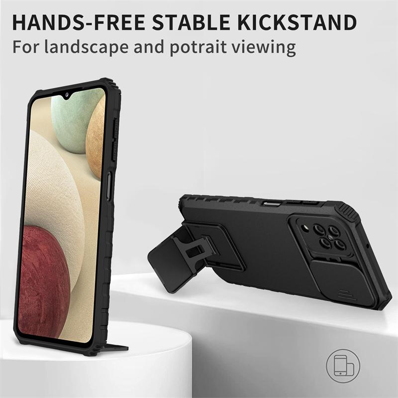For Samsung Galaxy A12 5G Case Slide Camera Protector Armor Kickstand Hard Phone Case For Samsung A12 A 12 A12 Holder Back Cover