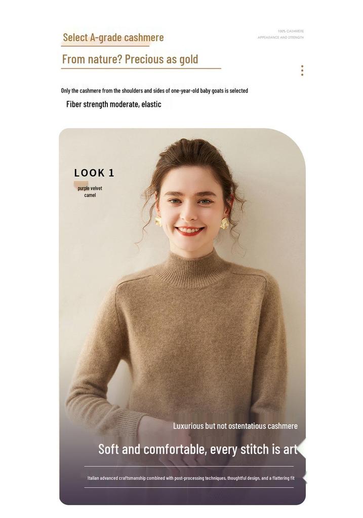 Women's Cashmere Half High-Neck Sweater - Autumn/Winter, Thickened, Solid Color, Loose Saddle Shoulder Knit.