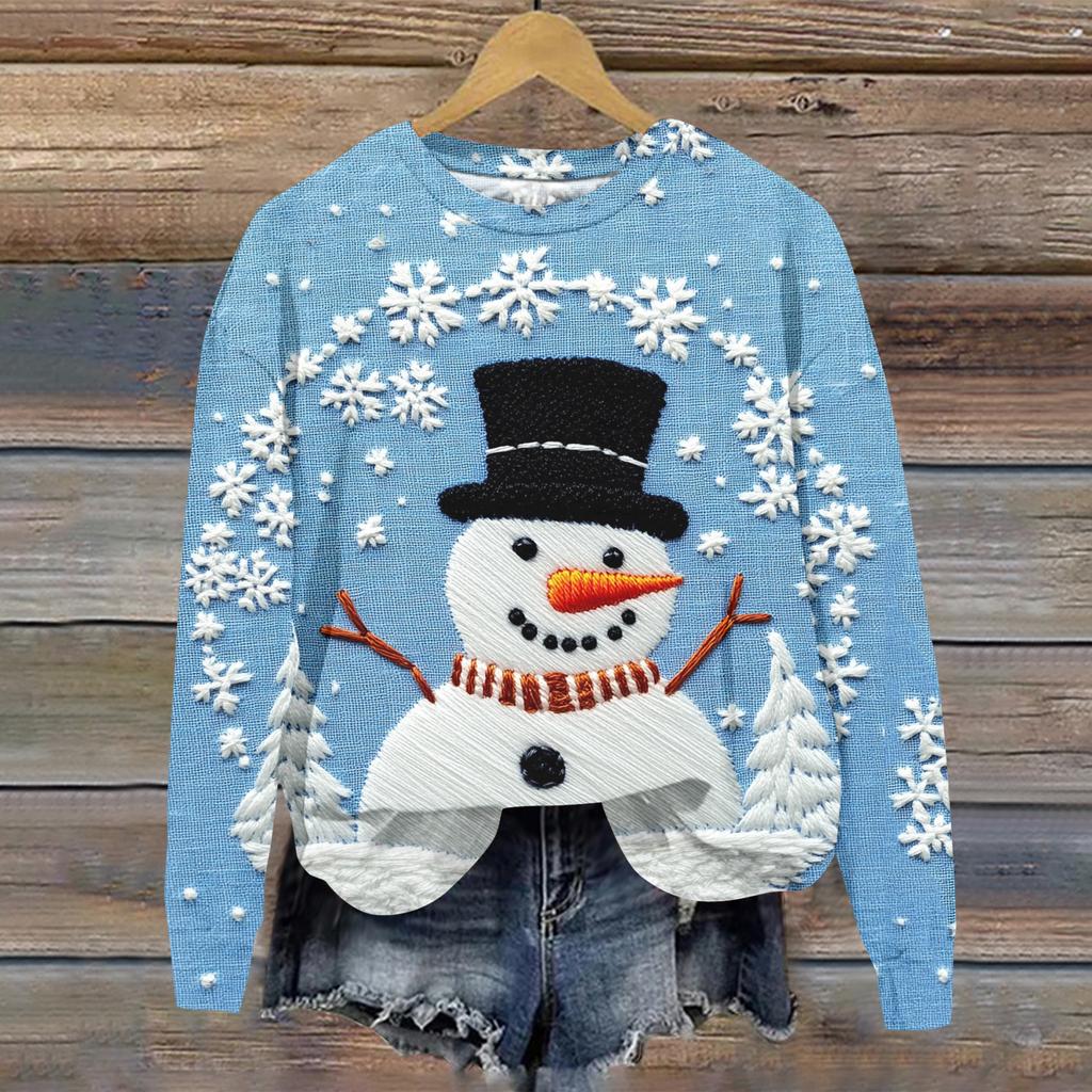 Женский рождественский спортивный худи с длинными рукавами и круглым вырезом