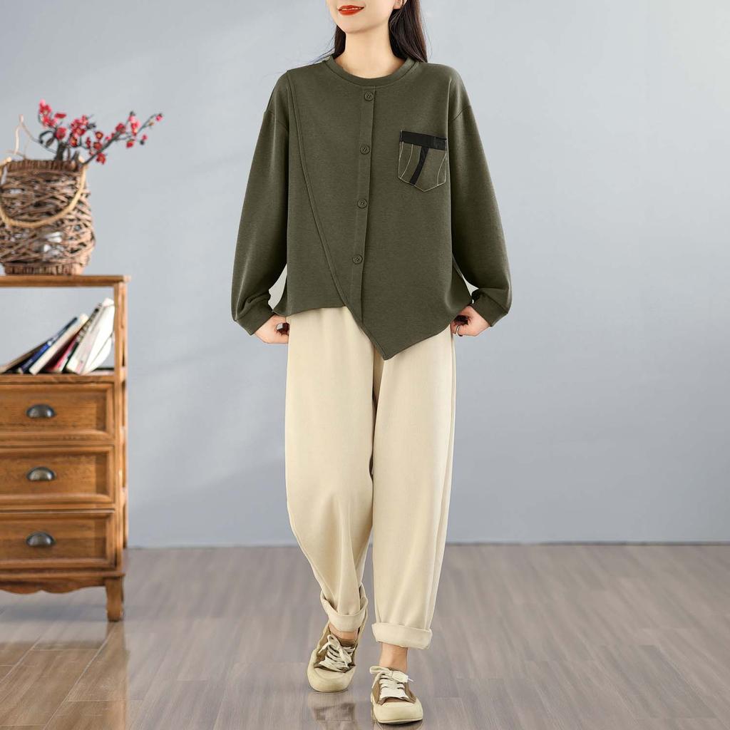 DIMANAF 2025 Осень Футболка больших размеров женская с длинным рукавом с круглым вырезом свободная однотонная топы футболки хлопок