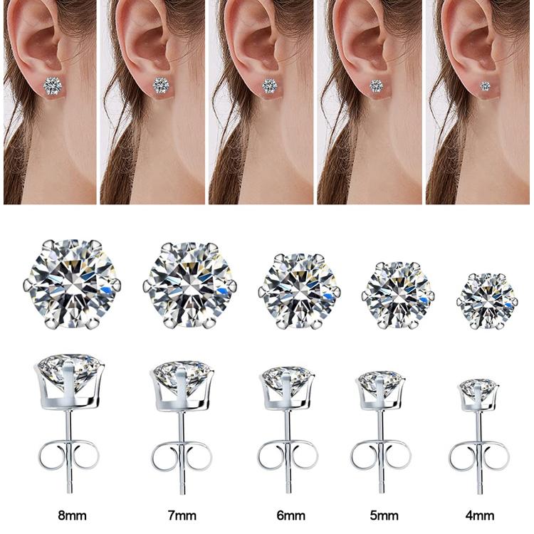SE-2 Classic Four/Six Claw Setting 6mm Diamond Earrings 925 Sterling Silver 5A Zircon Women Earrings Fashion Jewelry
