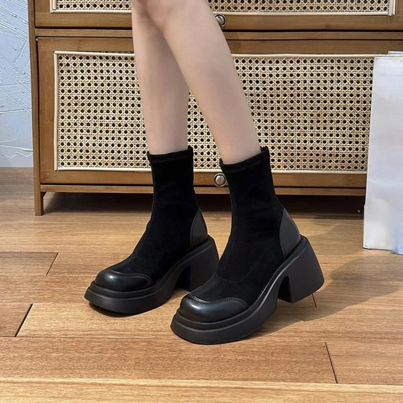 Fashion New Boots Women's Fashion Mid Tube Boots 2024 Women's Square Heel Round Head Autumn and Winter Boots