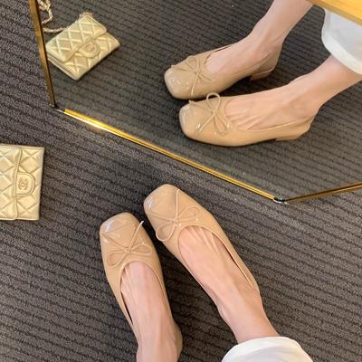 Женские одинарные туфли из коровьей кожи, милые, темпераментные, универсальные, с бантом, квадратным носком, толстым каблуком, в балетном стиле, кожаные