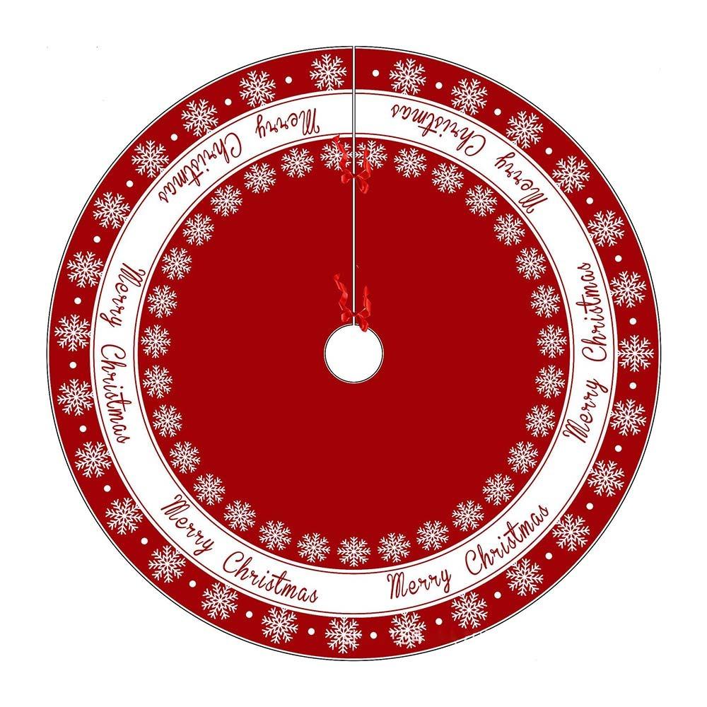 Красная спираль Дизайн Юбка для рождественской елки Полиэфирная ткань Цветочный узор Коврик для рождественской елки Материал Круглая форма Круглый коврик для елки