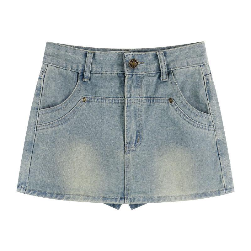 Классическая универсальная молодежная носибельная и прочная полуюбка-брюки Design Sense A-силуэта с высокой талией, летняя модная джинсовая короткая юбка для женщин