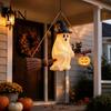 Seasonal Outdoor Atmosphere Decor Solar Ghost Hanging Light, Halloween Resin Flying on Broom Ornament, Waterproof Light Powered Lights Up Lamp,