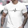 Men's Fashion Summer T-Shirts Loose Size Creative Heartbeat Line Graphic Print Casual Sports Round Neck Short Sleeve T-shirt Top