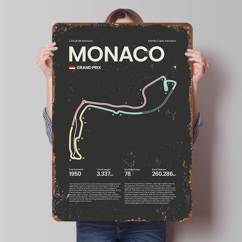 Гран-при Монако Circuit Жестяная табличка Постер Индивидуальное настенное искусство Ретро Винтажные металлические знаки для мужской комнаты Wand Deko Декор Дом