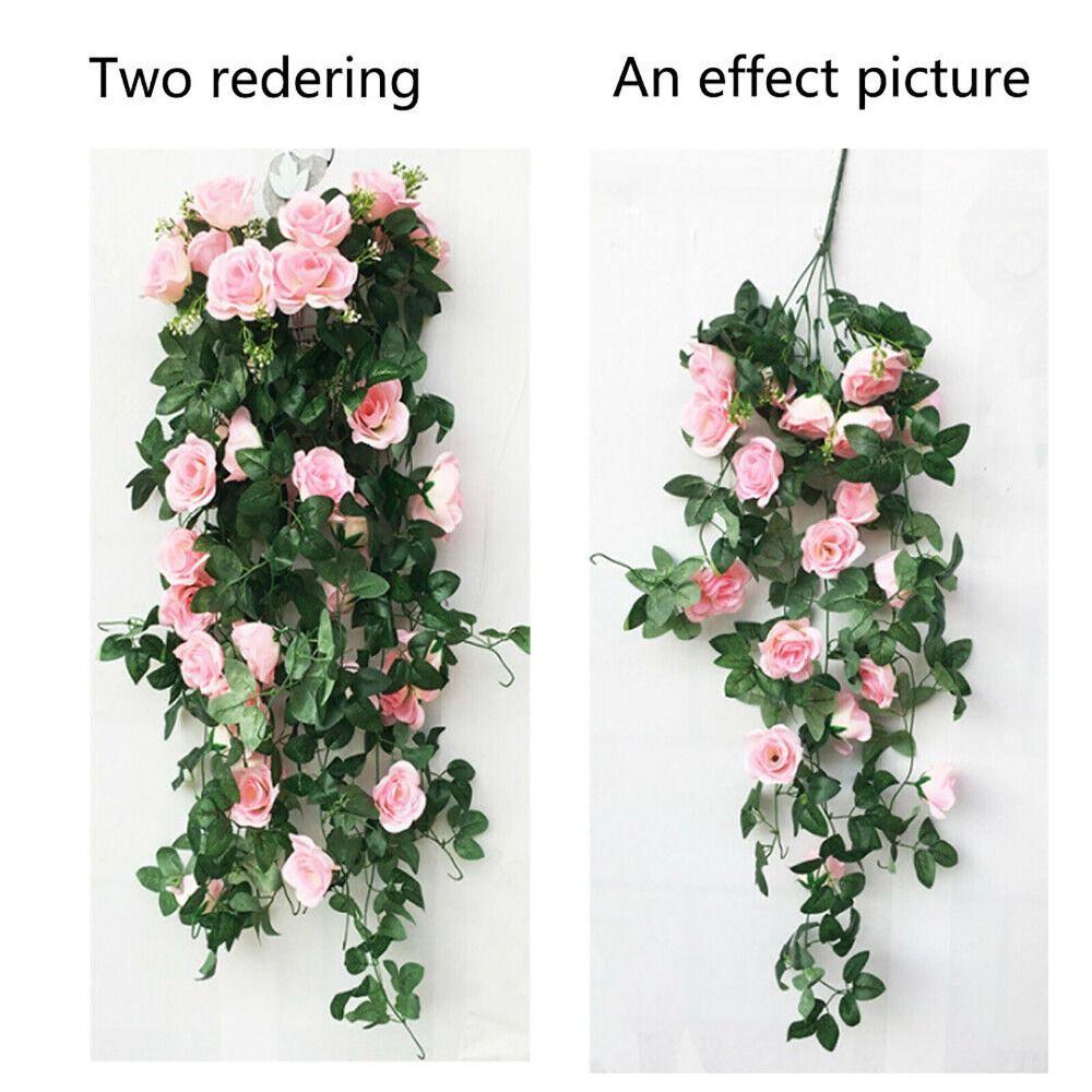 18 Heads Home Vine Hanging Artificial Vine Plant Garden Decor Fake Rose Flowers