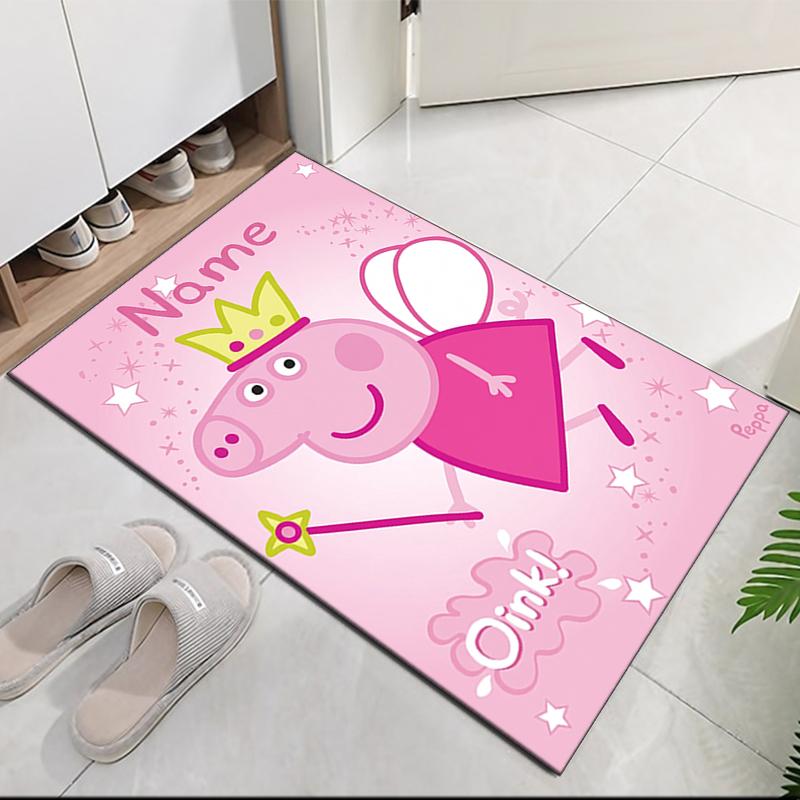 Custom Name Peppa Pig Printed Carpet Rug For Office Chair Living Room Bedroom Kitchen Room Decor Gifts