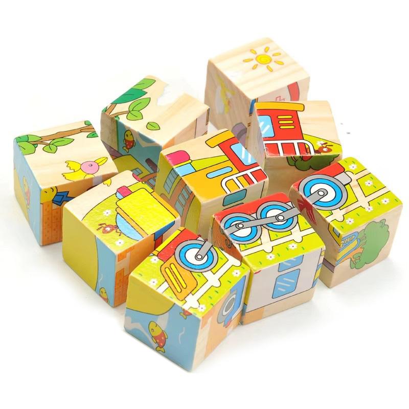 Деревянный пазл Шесть сторон раскрашены Трехмерный Пазл Транспорт Животные Строительные блоки Монтессори Игрушки для раннего развития TMZ