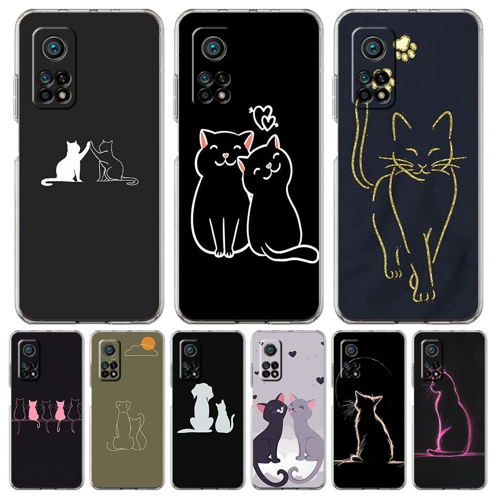 Прозрачный чехол для телефона для Xiaomi Mi 14 13 12 11 Ultra 13T 12T 11T Poco X3 NFC F3 F6 Pro Lite 5G Мягкий ТПУ Милый Рисунок Кота Линией