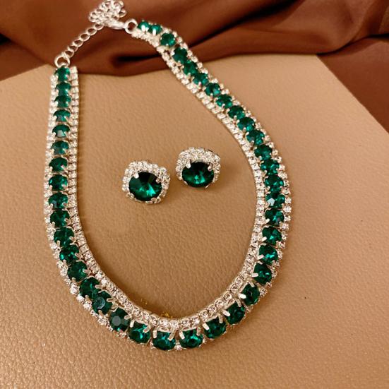 1 комплект ожерелье серьги комплект винтажный кубический цирконий регулируемая длина контрастный цвет невесты ювелирные изделия выпускной вечер свадьба серьги гвоздики