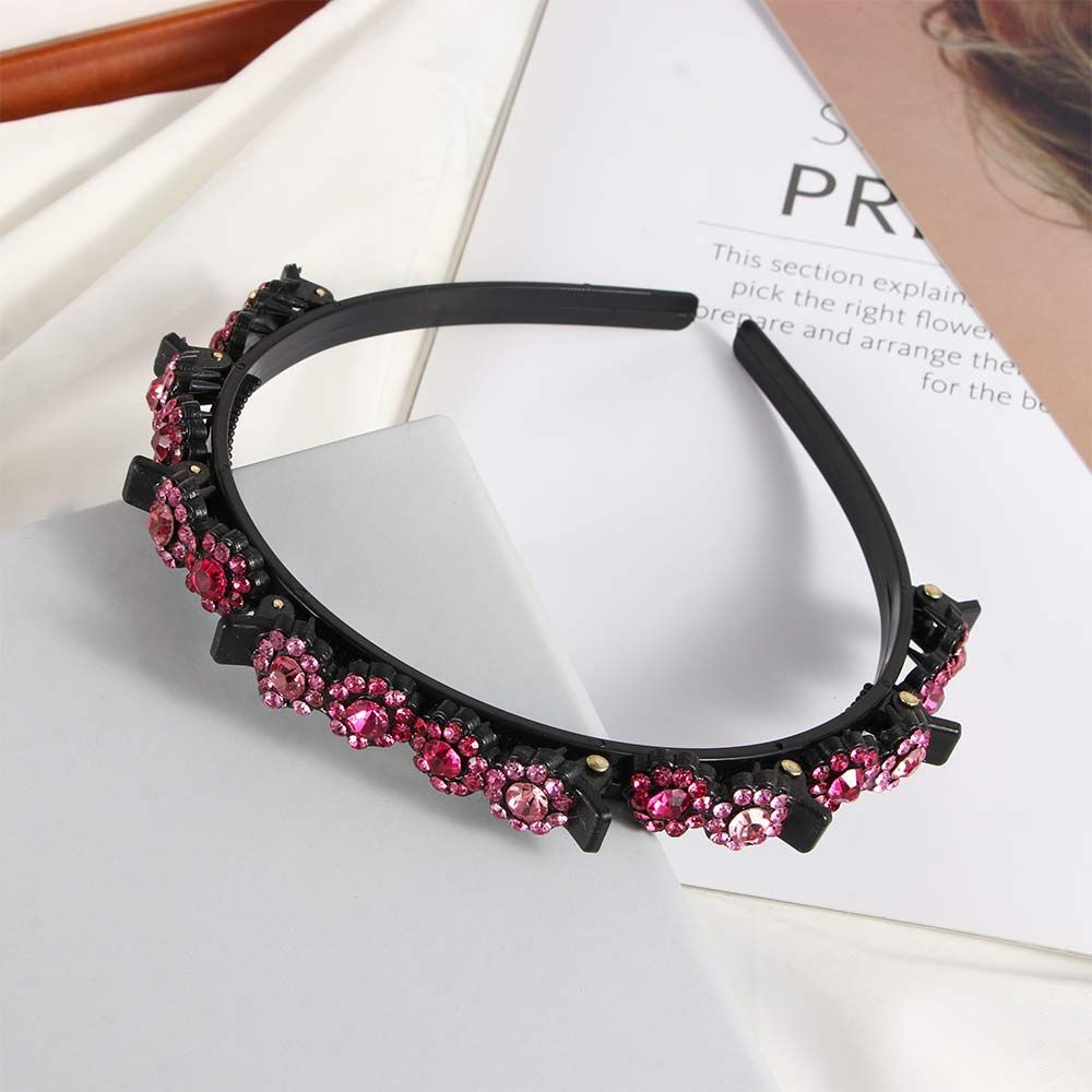 Antislip Korean style Rhinestone Flower Broken hair artifact Black Braided Hair Clip Styling Tool Toothed Clip Weave Head Hoop
