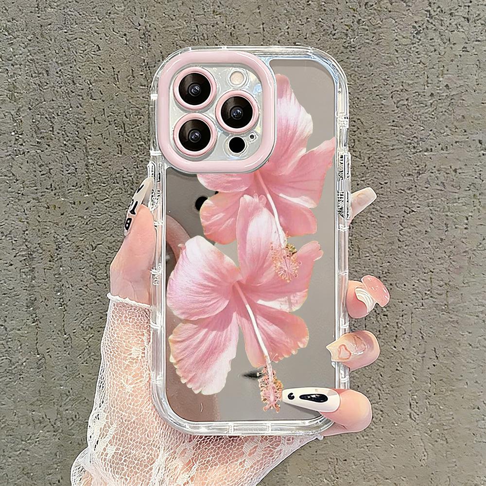Романтичный чехол-зеркало с цветами персика для iPhone 17 Air 16 Pro Max 17 15 14 13 12 11 7 8 Plus XR XS Защитная задняя крышка