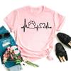 Maycaur Women T Shirt Fashion Dog Heartbeat Print T-shirt Funny 90s Print T Tee Womens Tshirt for Female Red Shirt Clothes Tops