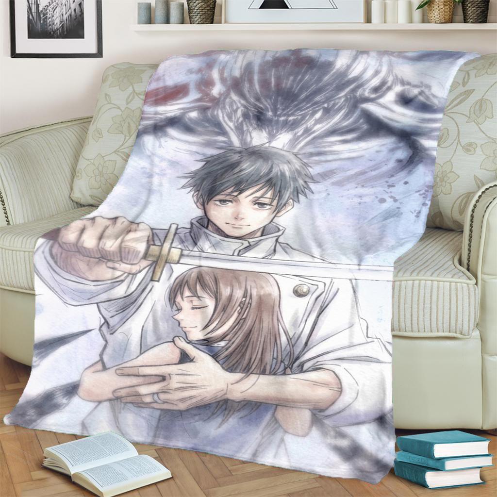 Jujutsu Kaisen Themed Print Blanket Warm Flannel for Bedrooms, Sofas, Beds, Chairs, Picnics, Travel