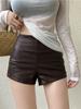 Pu Leather Bag Hip Shorts Women's Autumn And Winter Slim High Waist Slim Sexy Hot Girl Black Outer Boots Pants Straight Leather Pants