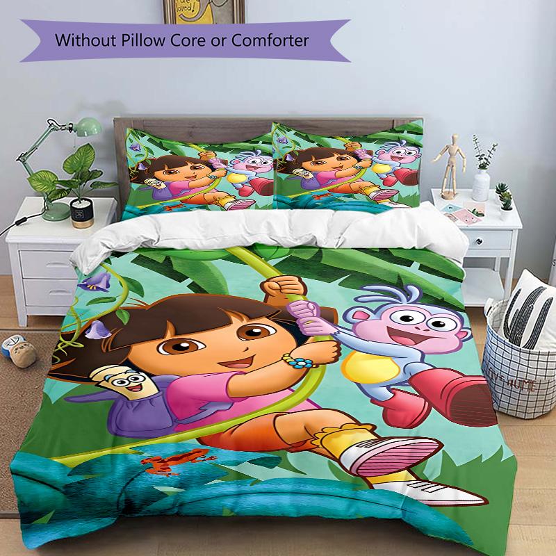 Dora'S Jungle Adventure Print 3Pcs Bedding Setduvet Cover With 2 Bedropillowcase Home Birthday Gift
