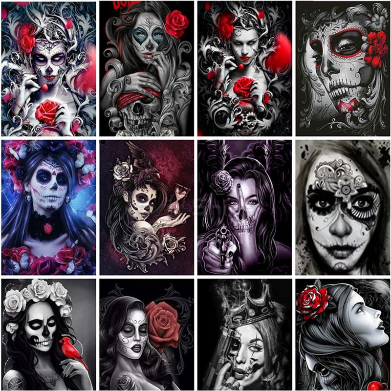 Full 5D Diy Diamond Painting Female Skull Diamond Embroidery Kits Full Lay Cross Stitch Home Decor Handmade Gift