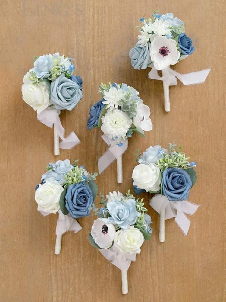 4 букета готовых маленьких цветочных свадебных цветов из пыльной розы, мини-букеты для подружек невесты, центральные украшения для свадебного стола и подружек невесты