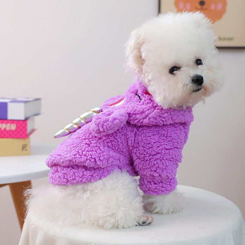 2026 Autumn/Winter Small Dog Puppy Cute Pet Plush Cute Purple Unicorn Style with Hat Transformation Dress