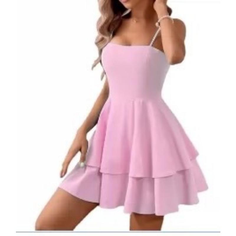 Летняя мода подтяжки мини короткое платье повседневные сексуальные женщины спина бант оборки А-силуэта элегантные вечерние платья однотонные простые женские одежда