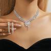 Fashion Flash Diamond Necklace Earrings Set Premium Sense Cover Ear Jewelry Bridal Jewelry Wedding Accessories