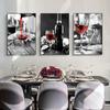 Modern Art Red Wine and Bottle Kitchen Poster Black, White Drink Food Canvas Wall Art Dining Restaurant