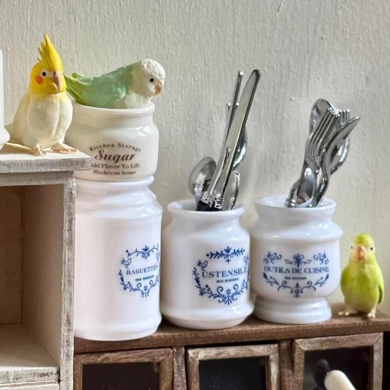 /6 Scale Dollhouse Dining Set Table Storage Box Chopstick Holder Model Accessory Realistic Kitchen Play Furniture for Kids