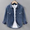 Мужские джинсовые рубашки с длинным рукавом в японском стиле в стиле ретро, повседневная куртка на весну/осень, рубашка с двумя карманами и кнопками, мужские джинсовые топы из чистого хлопка