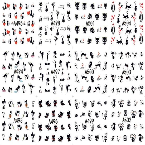 1 лист 12 типов переноса воды Наклейка для дизайна ногтей с рисунком кошек, обертывания для ногтей, наклейка