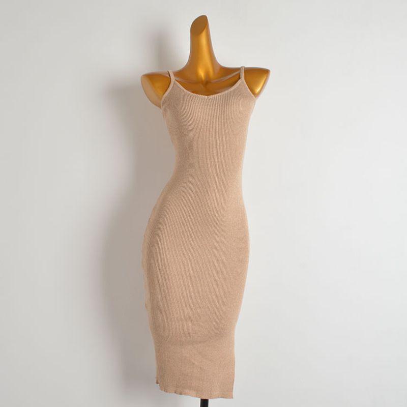 Spring and Summer New Arrival Pure Color Sexy Sleeveless Knitting Dress Women's Clothing Silm Sheath Slit Base Suspender Dress