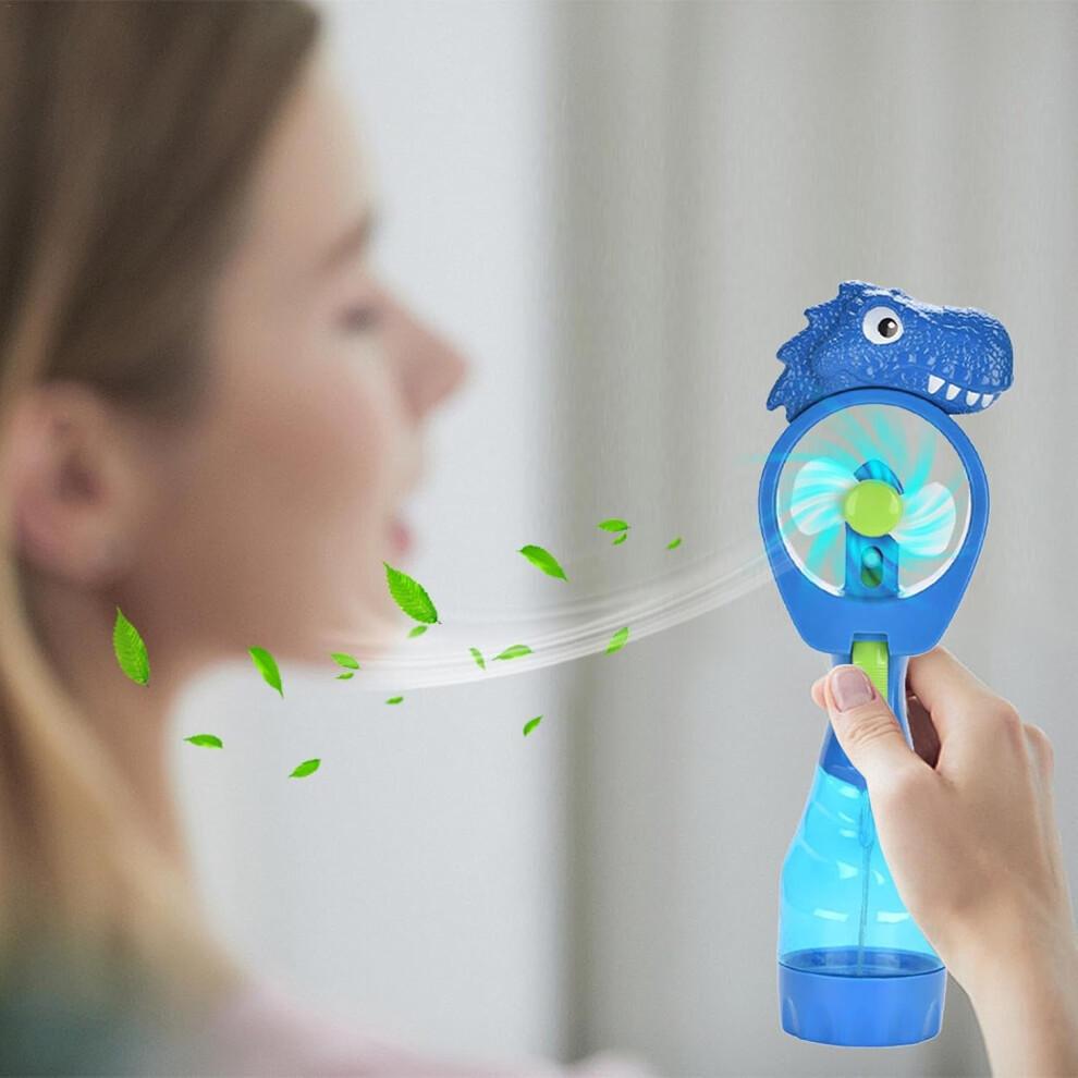 Handheld Fan with Mist - Portable Dinosaur Design Water Mist Fan, Quiet Cooling Spray Fan for Outdoor Travel in Blue