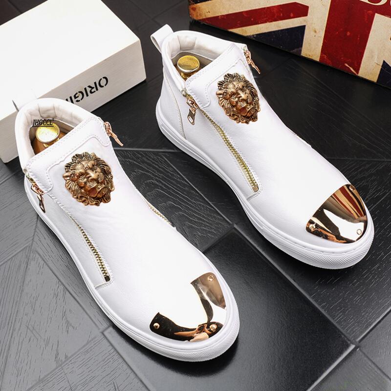 Модные мужские кроссовки из золотой кожи, панк, повседневная обувь, хип-хоп, мужские высокие кеды, ботильоны на молнии, плоская подошва, zapatos hombre A4