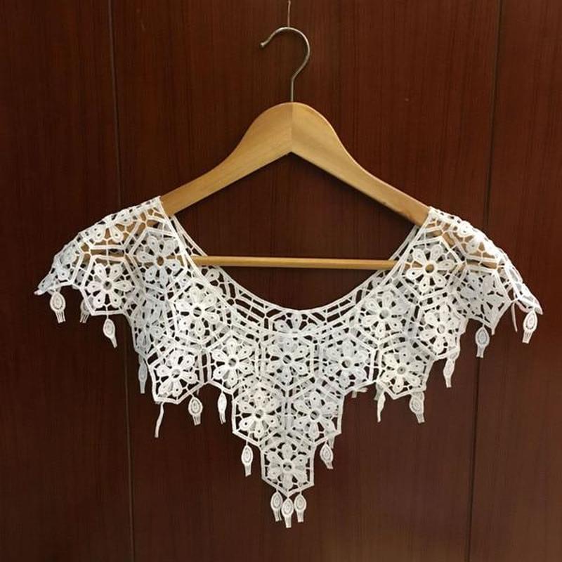 Women's Sweet White Hollow Crochet Lace Tassels Knit Wide Collar Cape Shawl EMA