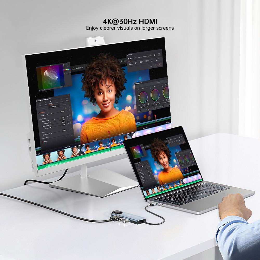 XUNDD XDDC-070 Multi-Port Adapter 5 in 1 USB-C Hub with 4K HD / Ethernet / PD Charging Ports